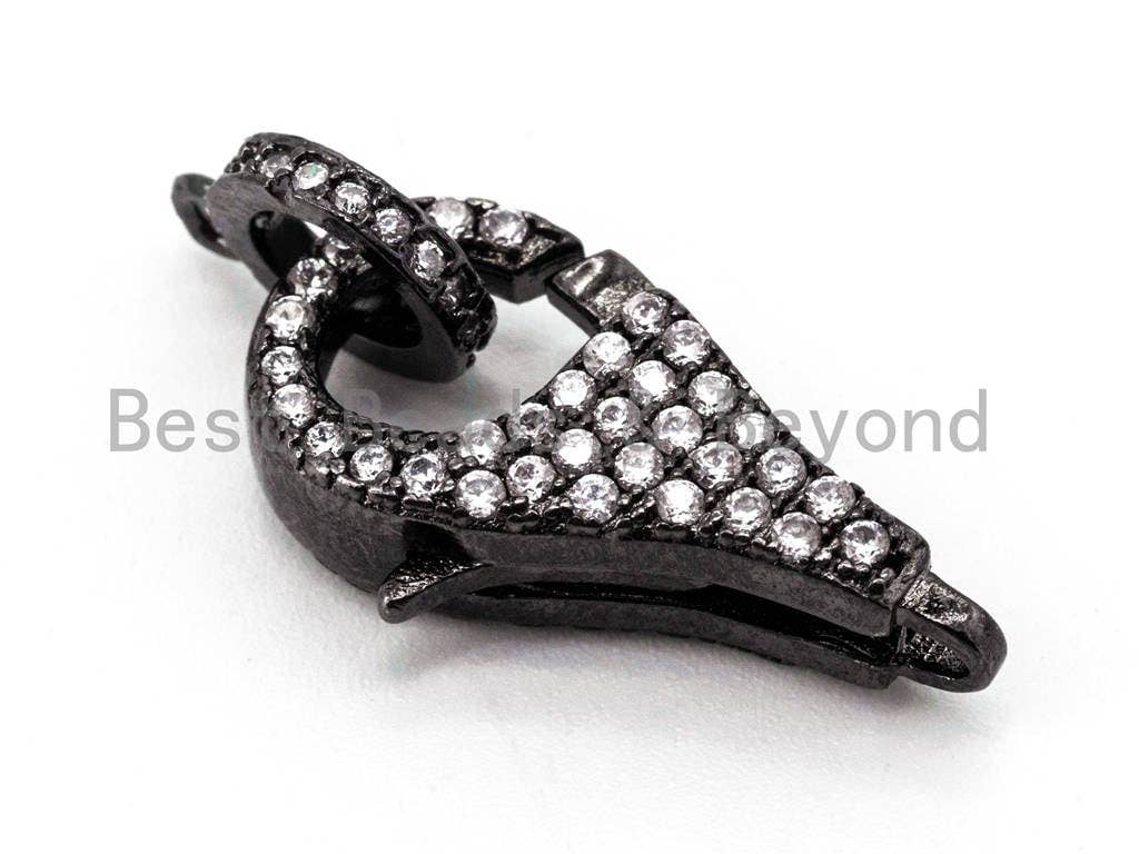 BestBeads&Beyond – wholesale Individual charm/pendant – 1pc CZ Clear Micro Pave Teardrop Lobster Claw Clasp, Cubic Zirconia Clasp/Connector/Link, 10x20mm, sku#H983