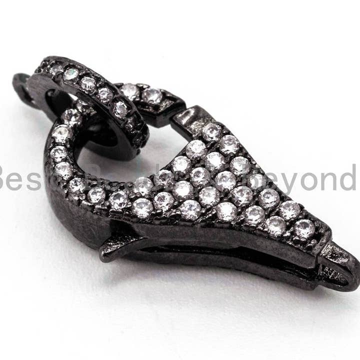 BestBeads&Beyond – wholesale Individual charm/pendant – 1pc CZ Clear Micro Pave Teardrop Lobster Claw Clasp, Cubic Zirconia Clasp/Connector/Link, 10x20mm, sku#H983