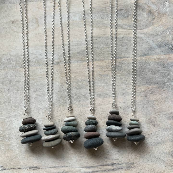 Generosity Company - Wholesale Pendant/Charm Necklace - Lake Stone Cairn Charm Necklace (18" silver plated chain) 0