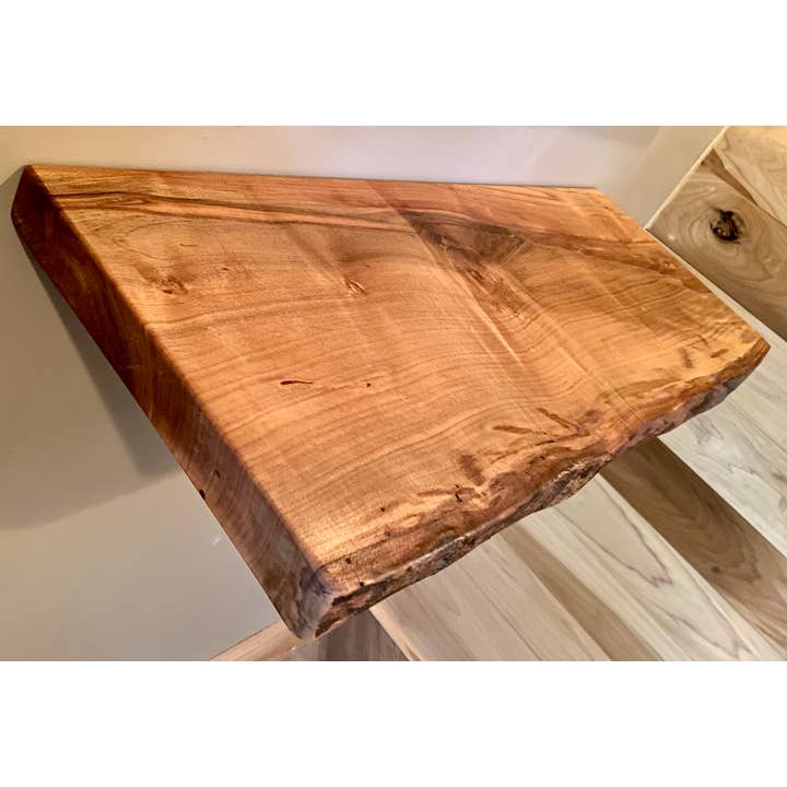 Steel Oak - Wholesale Wall Mounted Shelf - Live Edge Spalted Maple, Ambrosia Maple Wood Floating Shelf13