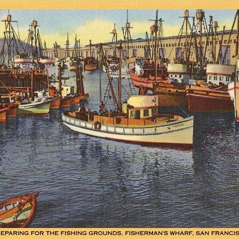Impresión artística SF-89 Flota pesquera, Fisherman's Wharf, San Francisco para venta al por mayor de Found Image Press