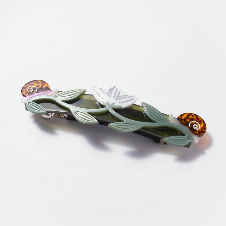 Brocéliande French Barrette With Lotus Flowers and Snails for wholesale by WINONA IRENE