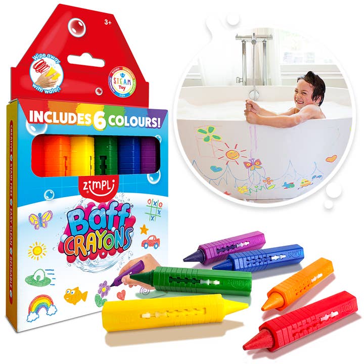 Zimpli Kids - Wholesale Bath Toy - Baby - Zimpli Baff Crayons 6 Pack Colourful Arts & Crafts Bath Toy