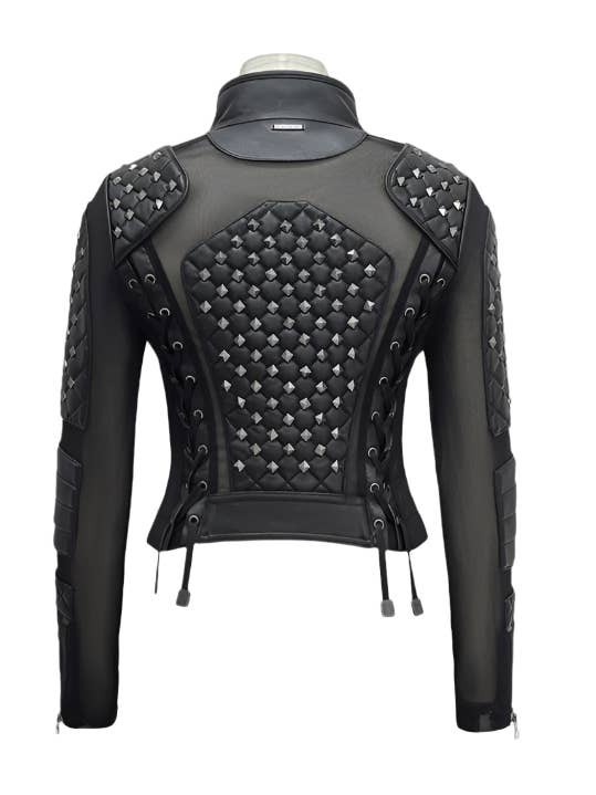 F26 Limited Edition Studded Moto Mesh Leather Jacket for wholesale by Blanc Noir