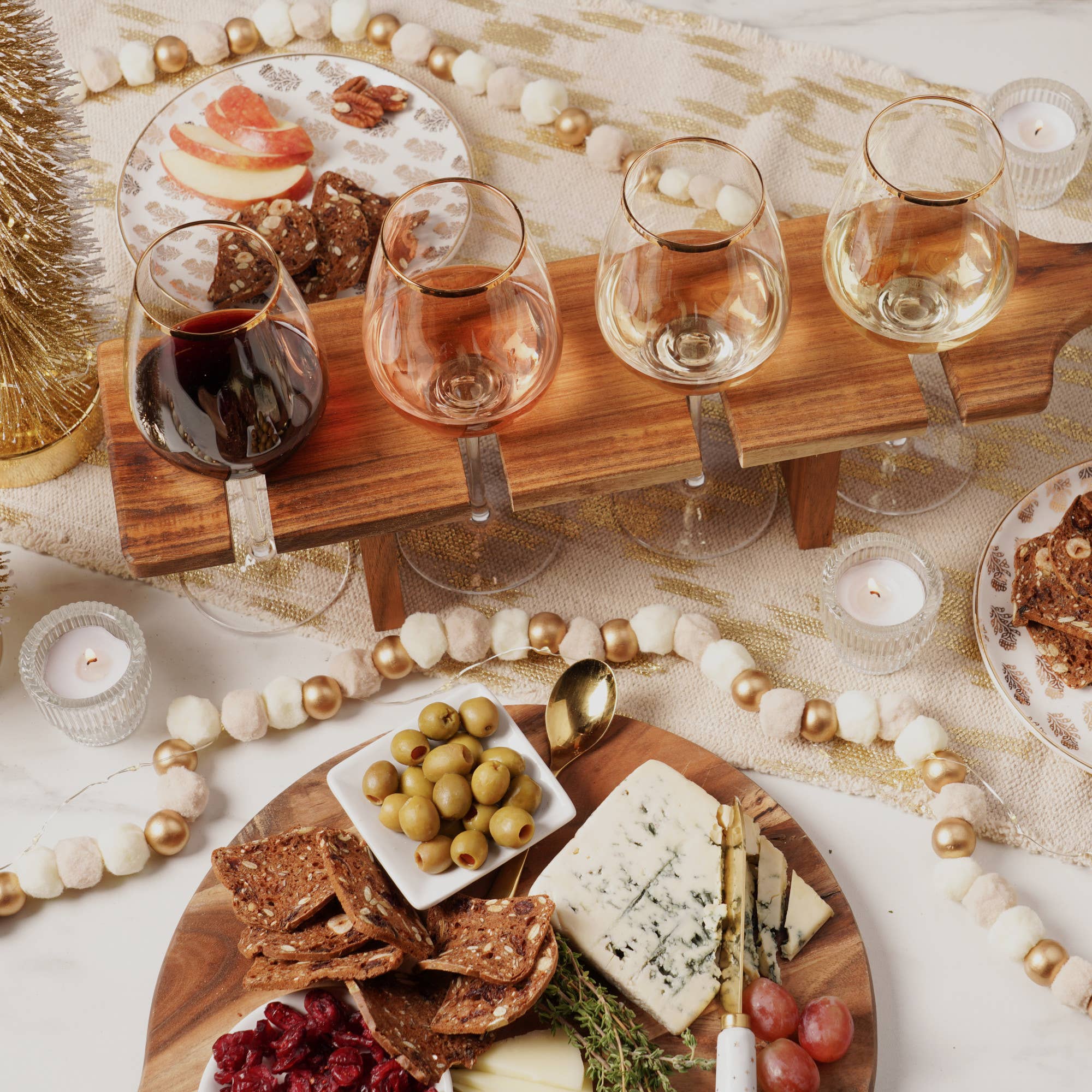 Twine - Wholesale Serving Tray - Acacia Stemmed Wine Glass Flight Carrier Serving Board3