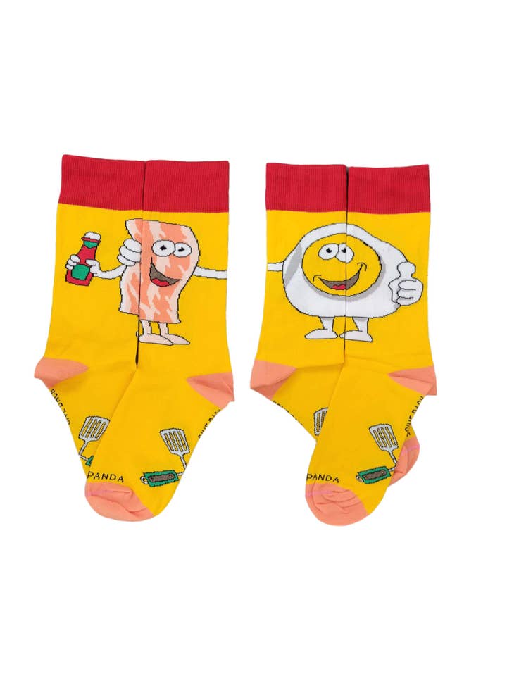 Sock Panda - Wholesale Socks - Unisex - Bacon and Eggs - The Ultimate Partnership Sock (Left / Right) from the Sock Panda (Adult Small)