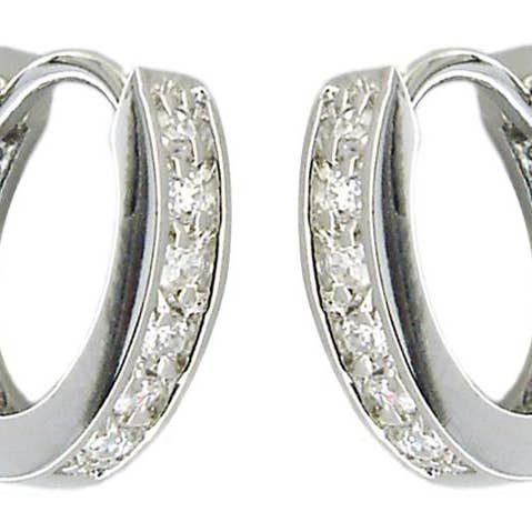 Earrings Huggie Cz in S/S Rhodium 605E7281m for wholesale by Zirconmania Wholesale Fashion Jewelry