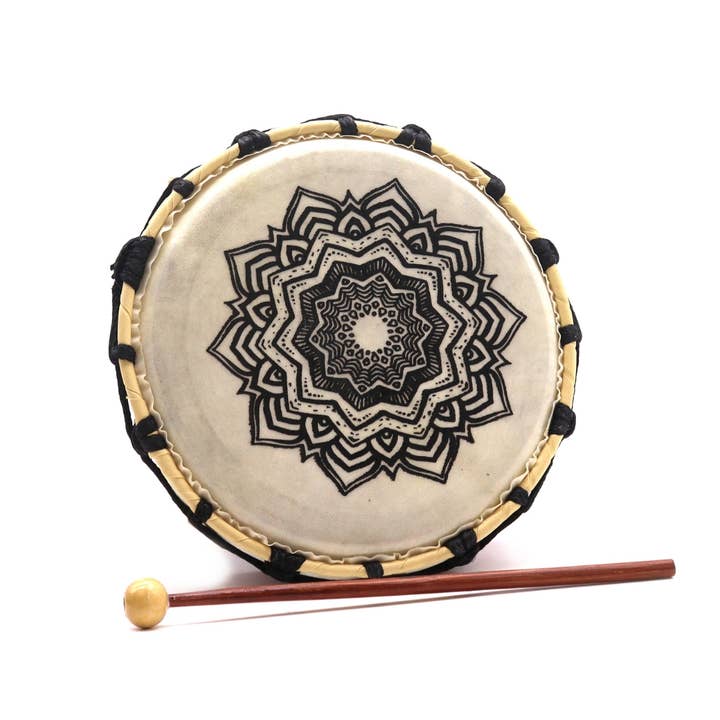 AW Artisan - Vente Accessoires de musique - Tambour chamanique Mandala avec baguette - 20 cm