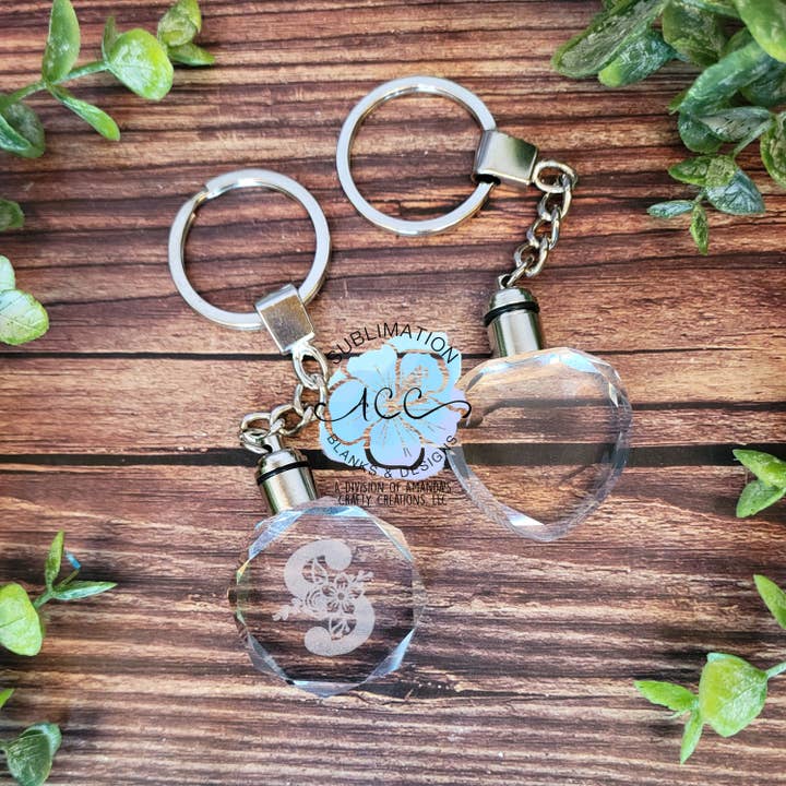 ACC Sublimation Blanks - Wholesale Keychain - Unisex - Glass crystal LED lighted keychain, glass engraving keychain blank, 7 color change LED glass crystal keychain RTS