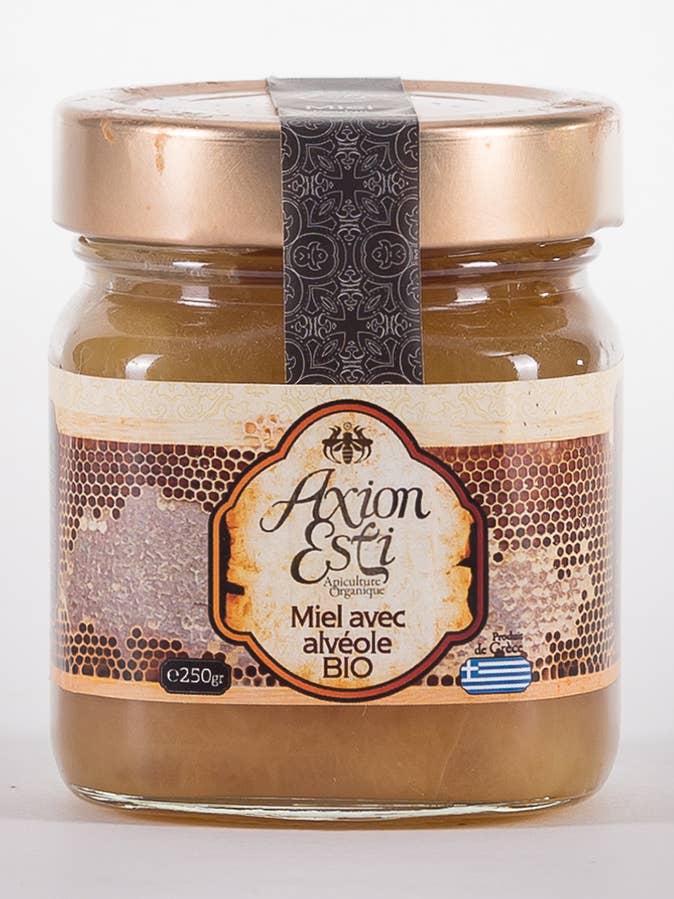 Mel orgânico com pedaço de favo 250 g por atacado de Helene Delices Grecs