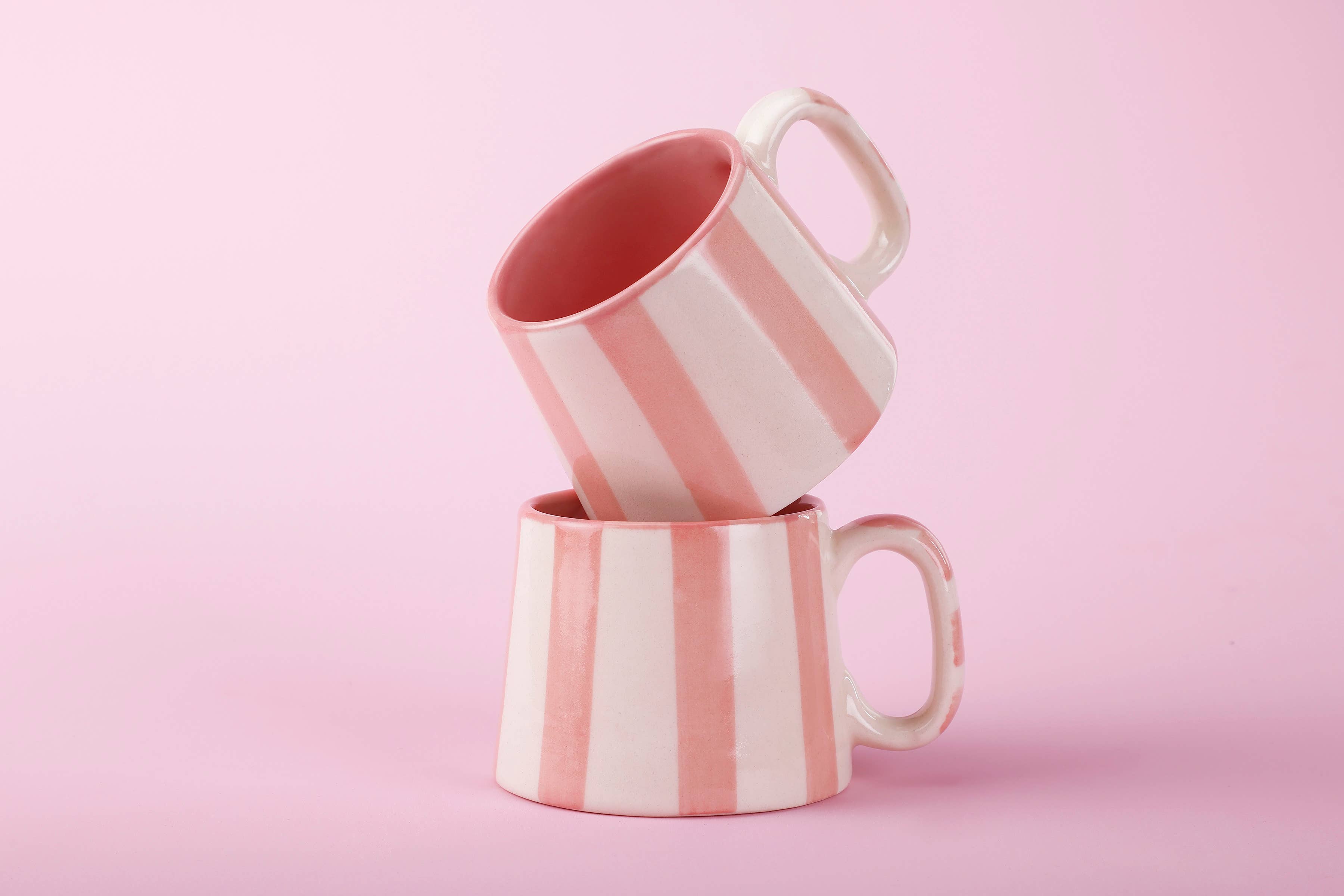 Casa Amarosa - Wholesale Coffee Mug - Ceramic Pink Stripe  Coffee cup- 220ml1