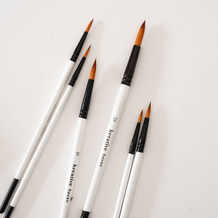 Kreative Haven - Wholesale Watercolor Paint - Round Tip Watercolor Brush Set -- 6 piece