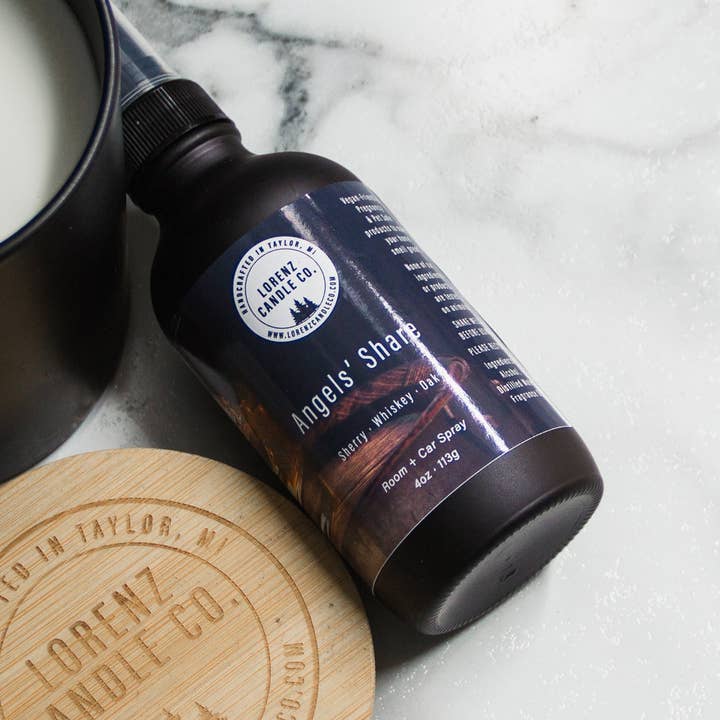 Spray d'ambiance Angels' Share 4 oz (whisky et chêne) pour la vente par Lorenz Candle Co.