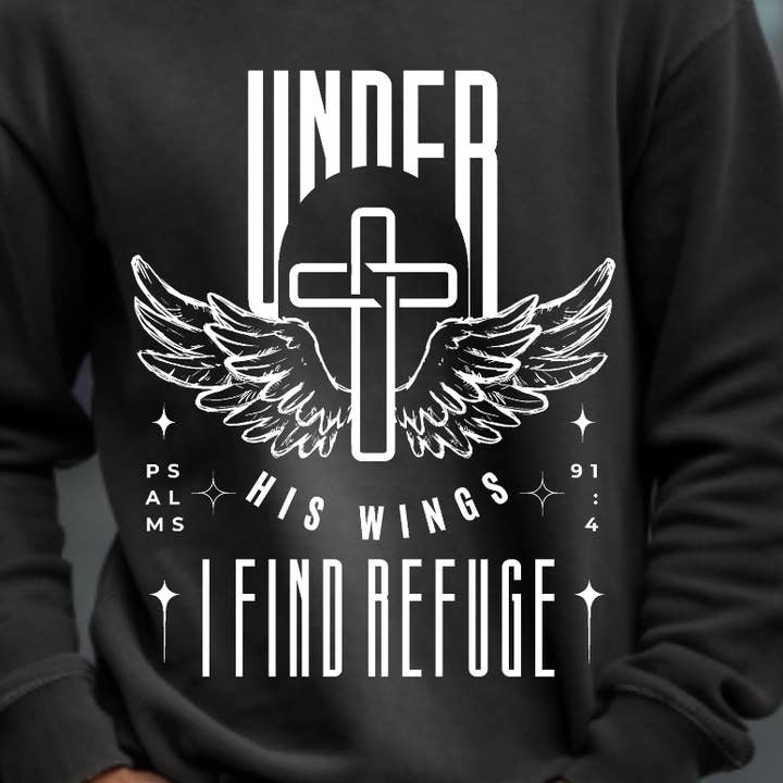 (skjorta ingår ej) Under his Wings I find Refuge 11"x 14" - Screentryck Transfer för wholesale av TEELUX