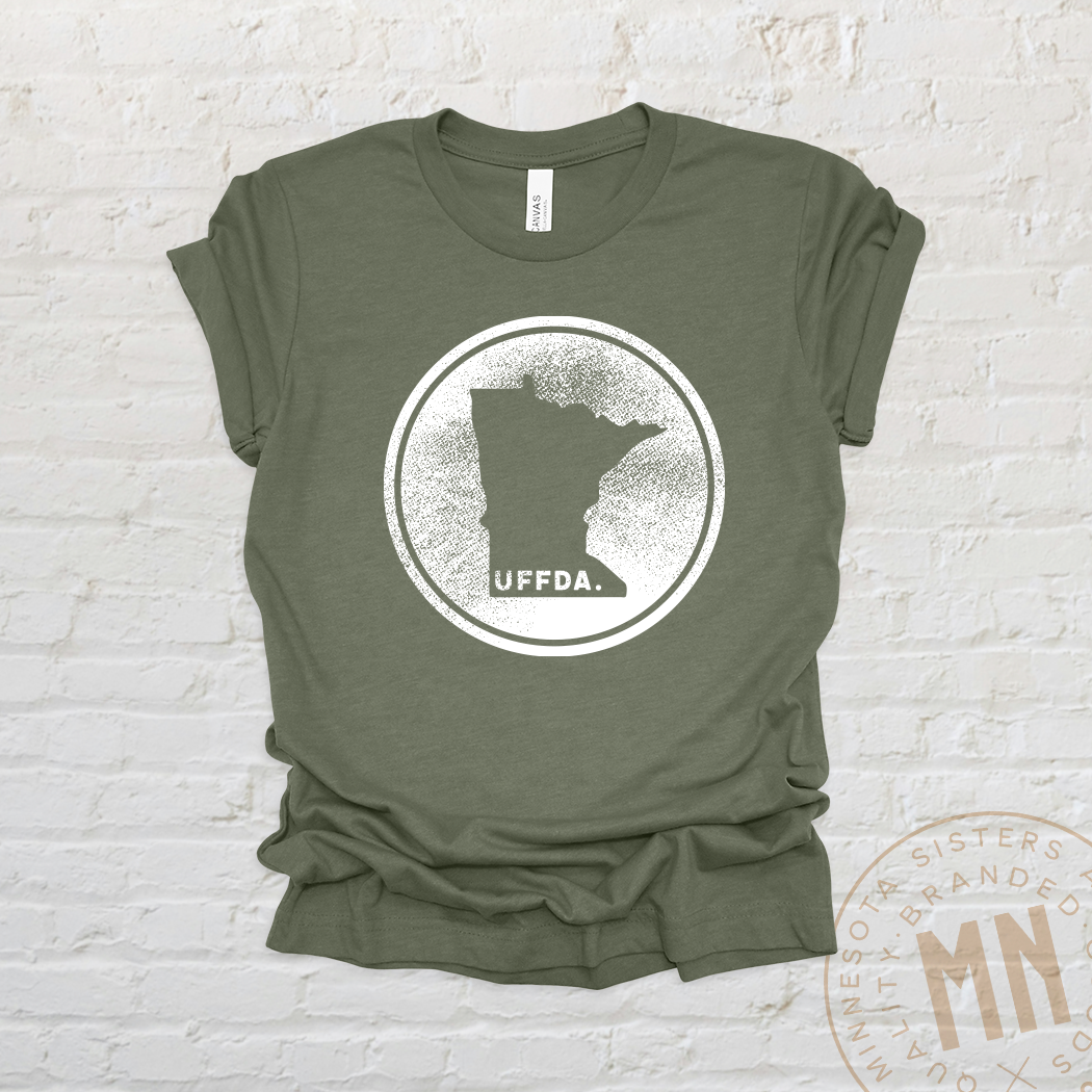 Minnesota Sisters - Wholesale Screen Printed T-Shirt - Unisex - Uffda Minnesota Graphic T-Shirt - Unisex State Stamp Design4
