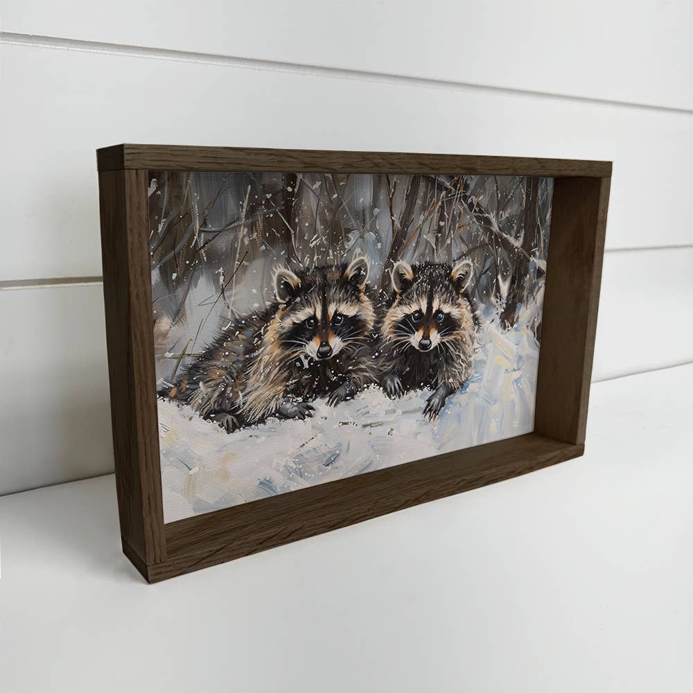 Hangout Home - Wholesale Art Print - Two Racoons in Snow - Winter Animal Canvas Art - Cabin Decor0