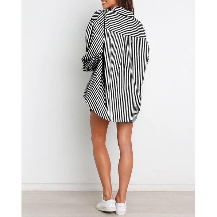 Mapcie - Wholesale Top & Pant Set (NOT Loungewear) - Women's - Striped Oversized Shirt and Drawstring Shorts Set19