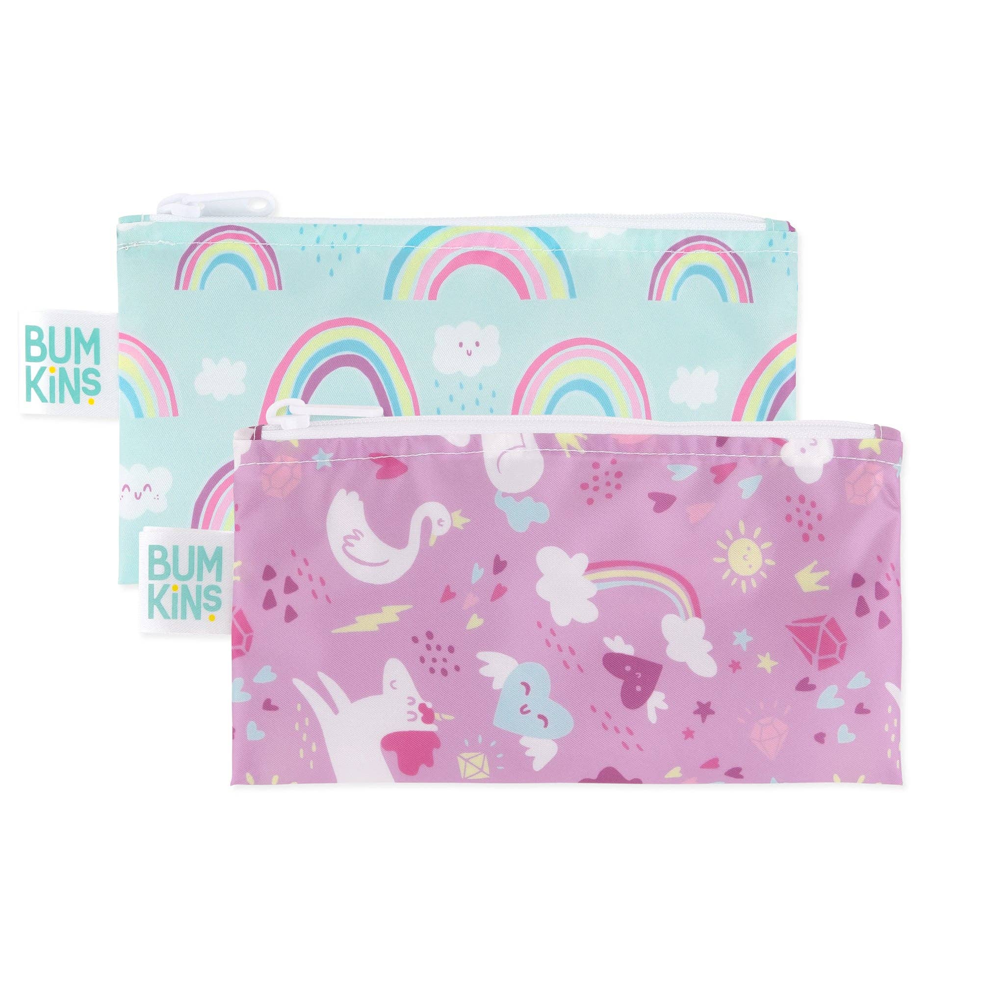 Bumkins - Vente Boîte pour encas – enfant et bébé - Sac à collation réutilisable, petit paquet de 2 : arcs-en-ciel et licornes0