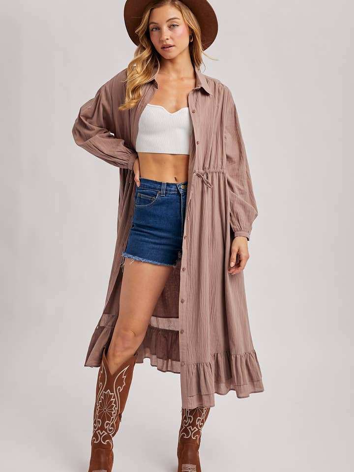 Bluivy - Wholesale Dress - Women's - RUFFLED MIDI OPEN DUSTER OR SHIRT DRESS15