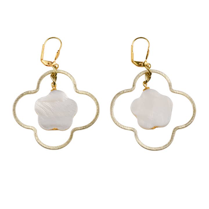Mother of Pearl Flower Earring: Gold or Silver for wholesale by ali & bird jewelry