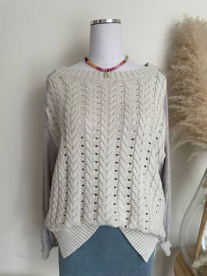 CREWNECK MIX FABRIC SWEATER PULLOVER for wholesale by ACOA COLLECTION