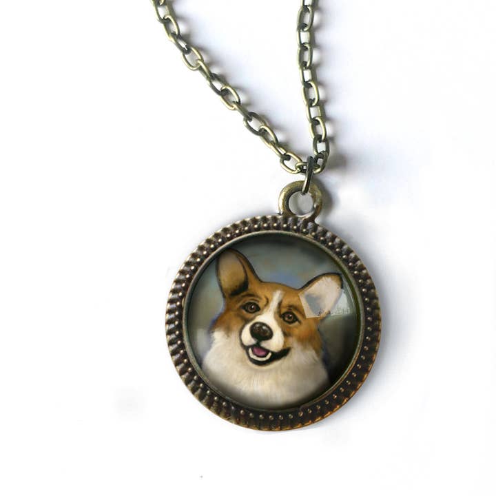 Best Friends Corgi Dog Pendant Necklace for wholesale by The Divine Iguana