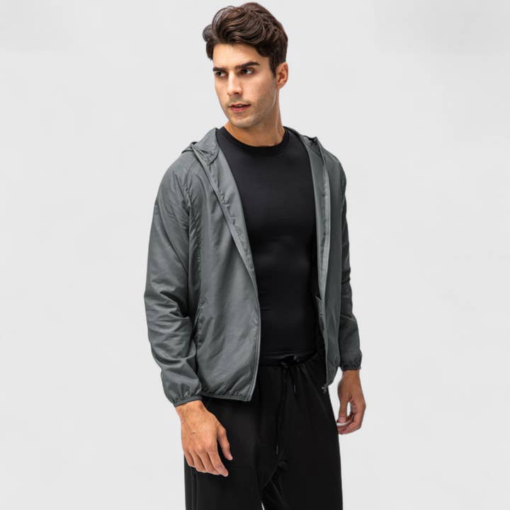 Active by Anna-Kaci - Wholesale Windbreaker - Men's - Men's Full Zip Hooded Windbreaker Jacket with Side Pockets a23