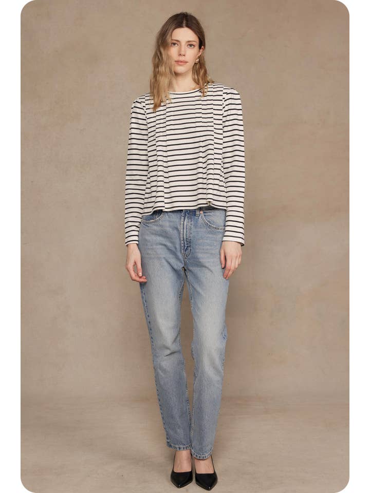 Strut & Bolt – wholesale Blouse – Women’s – Striped Shoulder Pad Knit Tee Top4