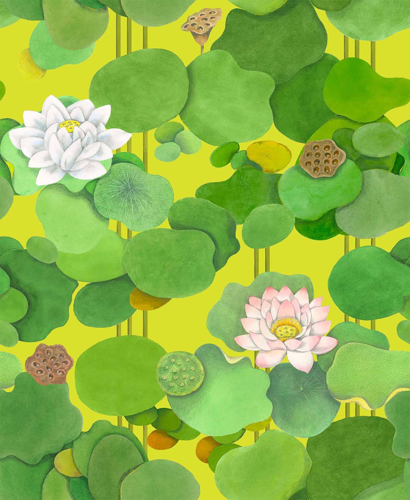 VMazzoni - Wholesale Stationery/Notecard Set - Lan Su Lotus Collection Full Pattern on Mustard Background1