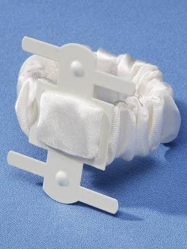 Satin Wristlet with Kaber Clip, Cream Pearl for wholesale by Tremont Floral Supplies