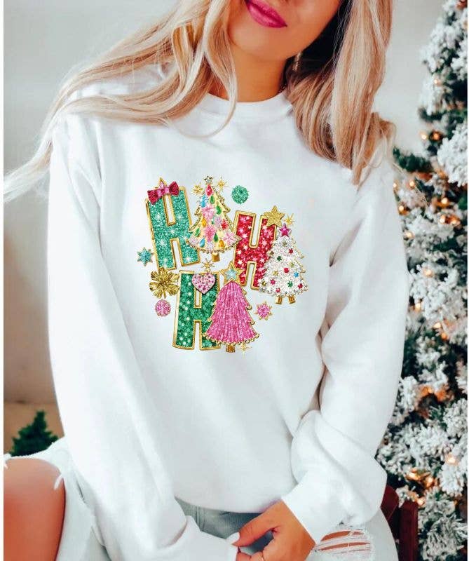 Nu Kustomz LLC - – Camisola gráfica - Mulher por atacado – *SÓ RISOS* NÃO É LANTEJOULAS CAMISOLA DE NATAL