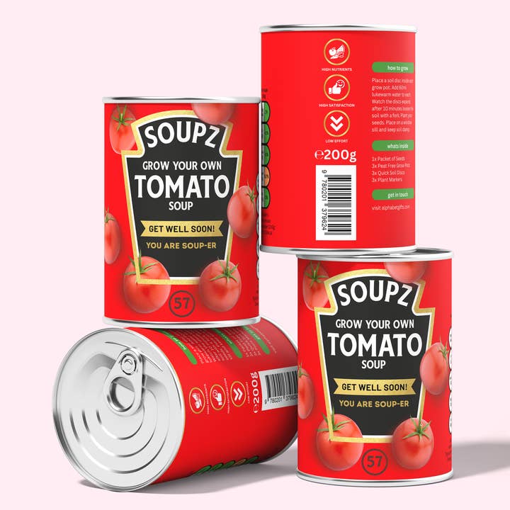 Alphabet Gifts - Wholesale Plant Seeds - Grow your own Tomato Soup Tin Gift, Get Well Soon1