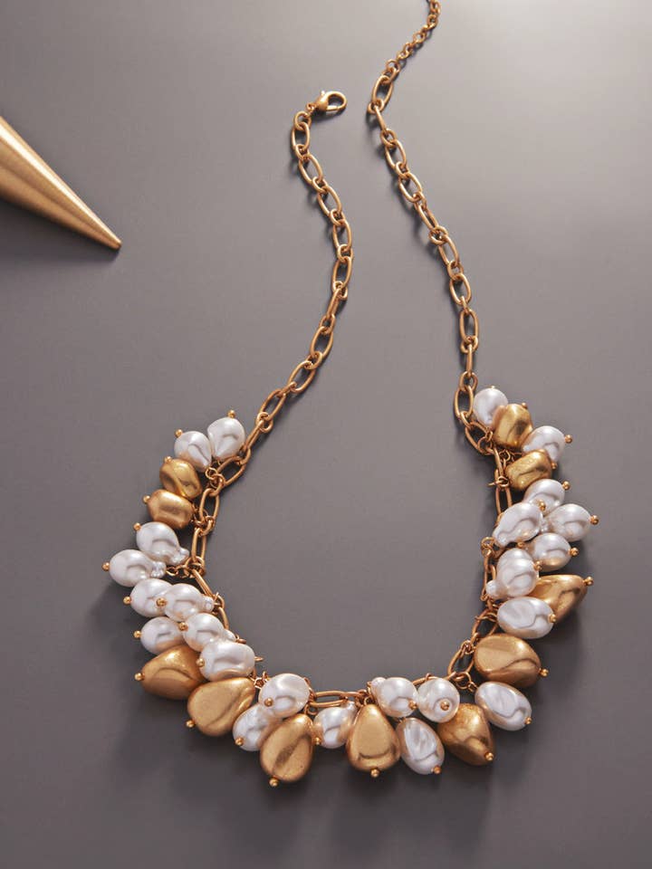 Mixed Charm Shaped Vintage Pearl Short Necklace for wholesale by Designature New York