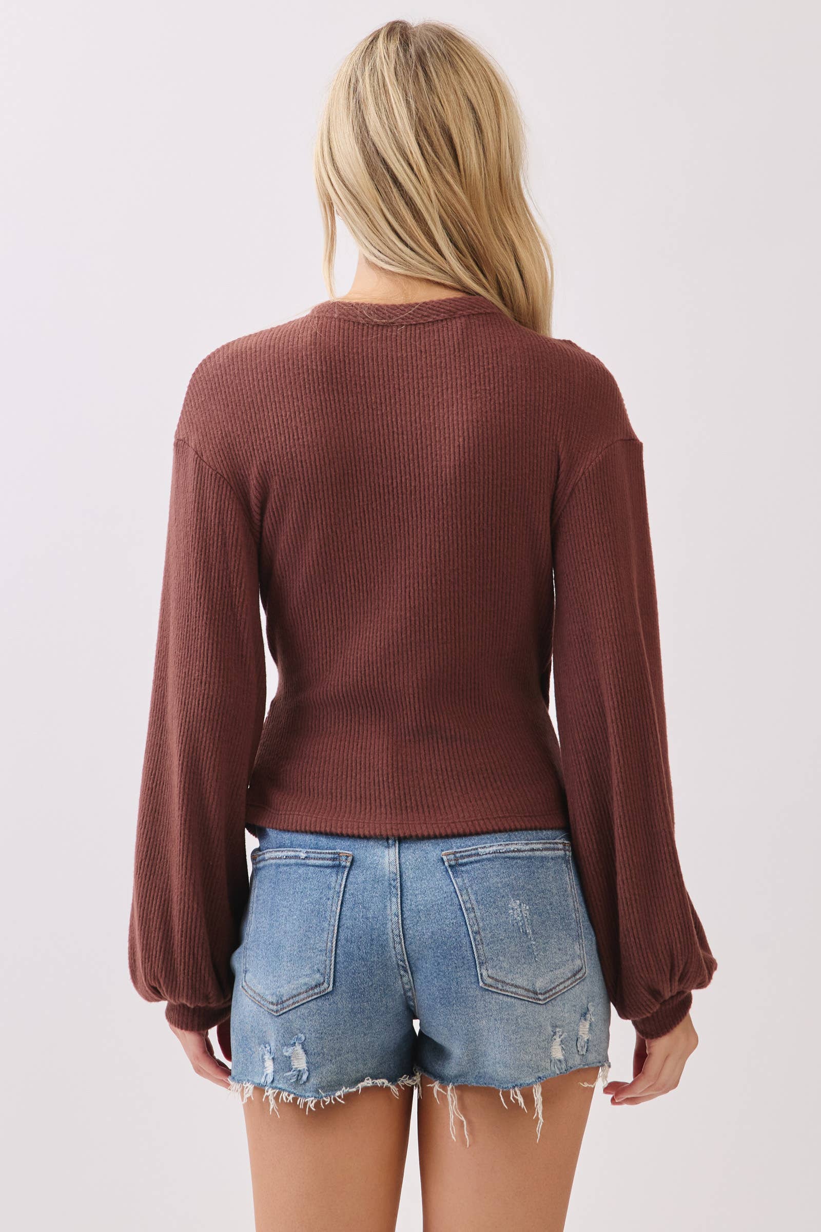 Final Touch - Wholesale Knit Top - Women's - Brush Ribbed Surplice Long Sleeve Top - NT315419