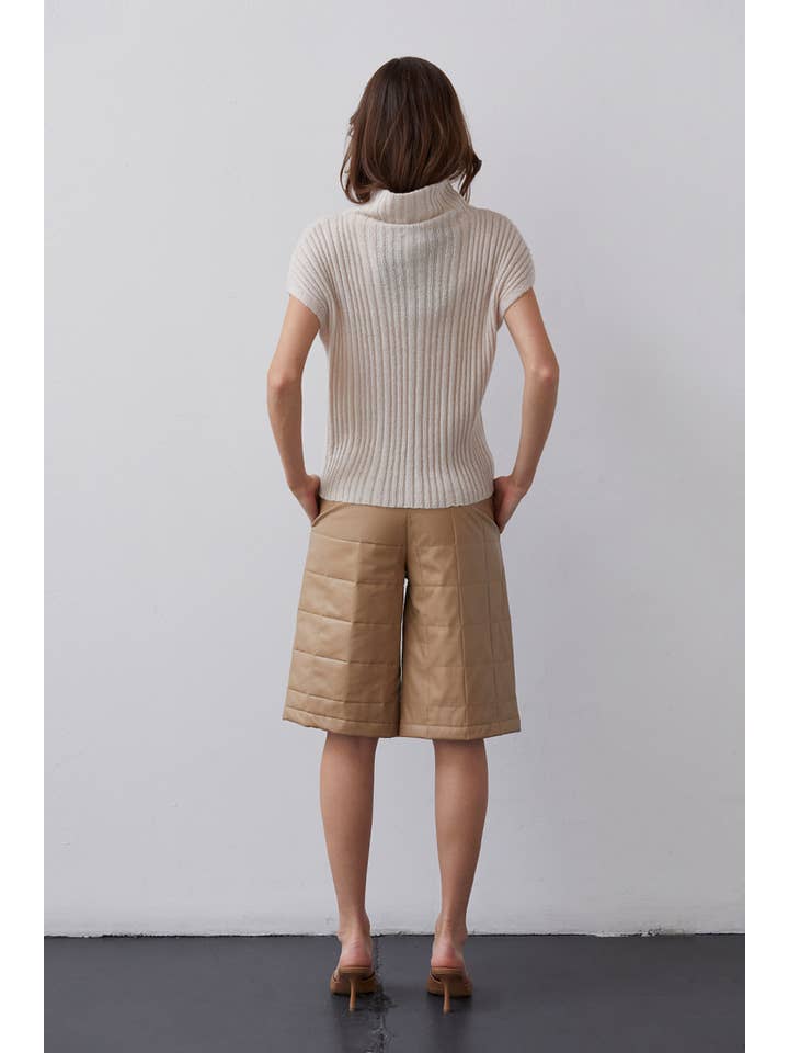 BEIGE CP8184 - Amanda Vegan Pu Leather Bermuda Quilted Shorts for wholesale on Faire3