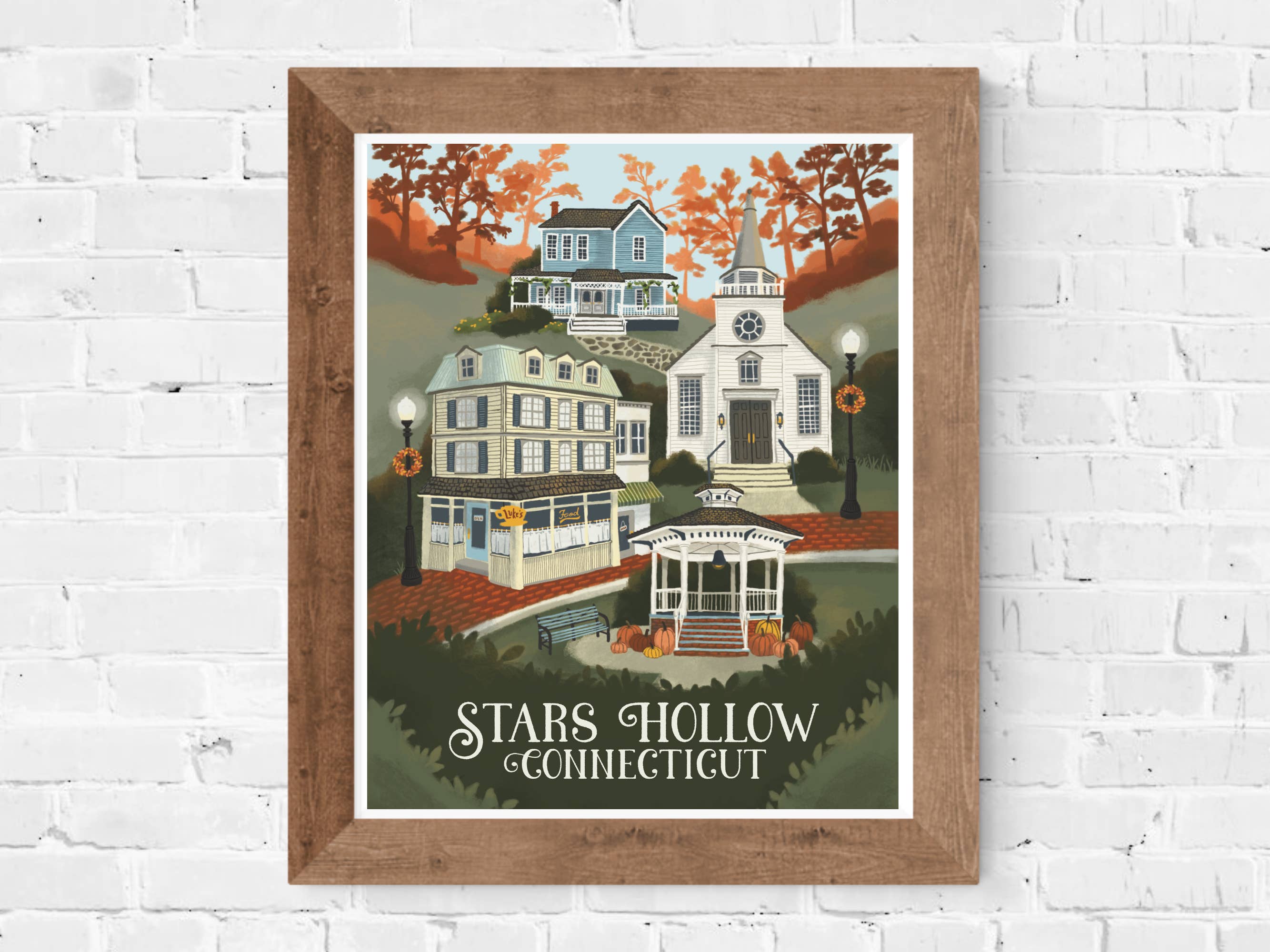Papermill Creative - Wholesale Art Print - Stars Hollow Gilmore Girls 8x10 Retro Travel Art Print