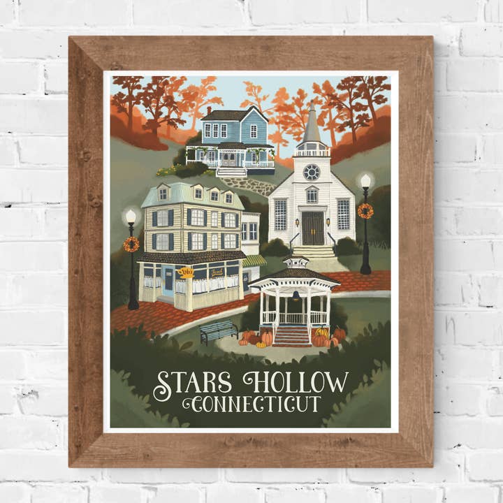 Stars Hollow Gilmore Girls 8x10 Retro Travel Art Print for wholesale by Papermill Creative
