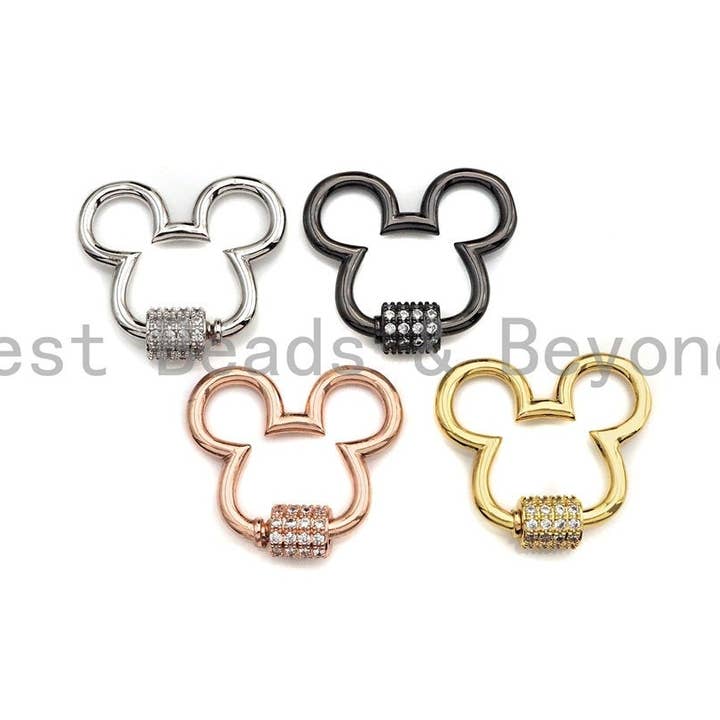 Clear CZ Micro pave Mickey Mouse Head Clasp, CZ Pave Lock, Carabiner Clasp, Chain Connector, 24x22mm,mm, sku#H273 for wholesale by BestBeads&Beyond