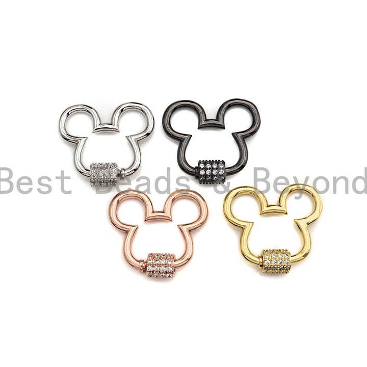 Clear CZ Micro pave Mickey Mouse Head Clasp, CZ Pave Lock, Carabiner Clasp, Chain Connector, 24x22mm,mm, sku#H273 for wholesale by BestBeads&Beyond