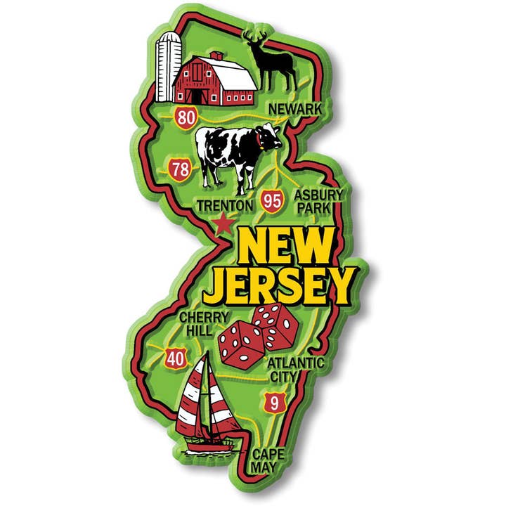 Aimant coloré du New Jersey à collectionner fabriqué aux États-Unis pour la vente par 7 Star