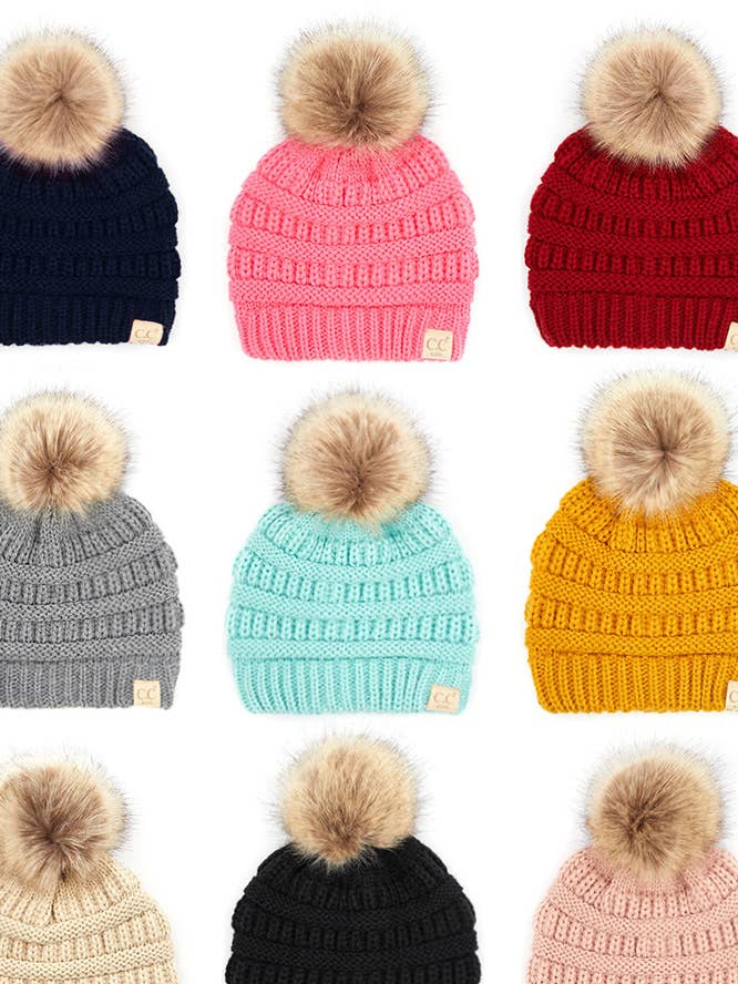 C.C Kids Solid Ribbed Beanie with Pom for wholesale by Hana