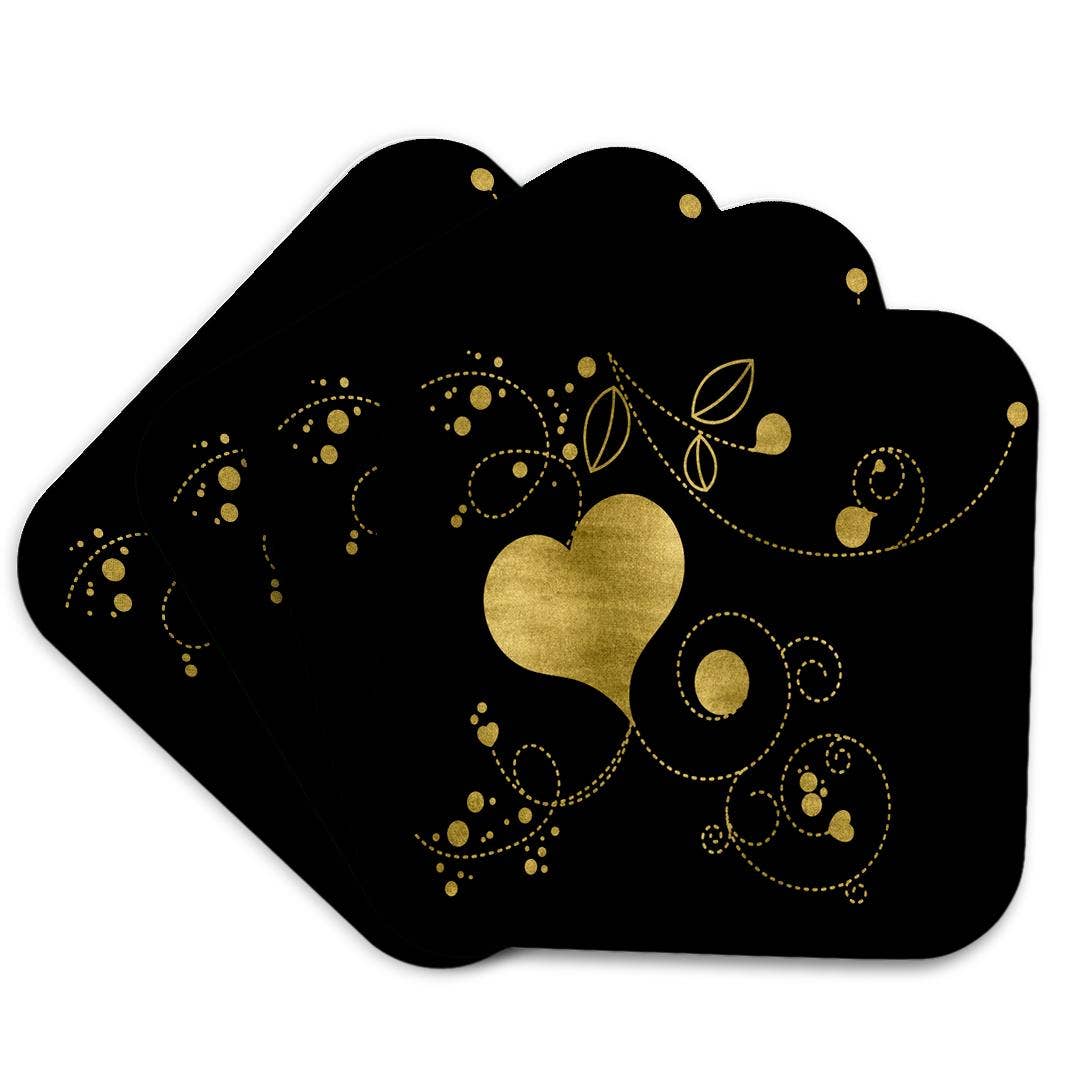 3dRose - Wholesale Coasters - 3dRose, Pretty Image Of Gold Heart and Flourish Illustration, Coaster7