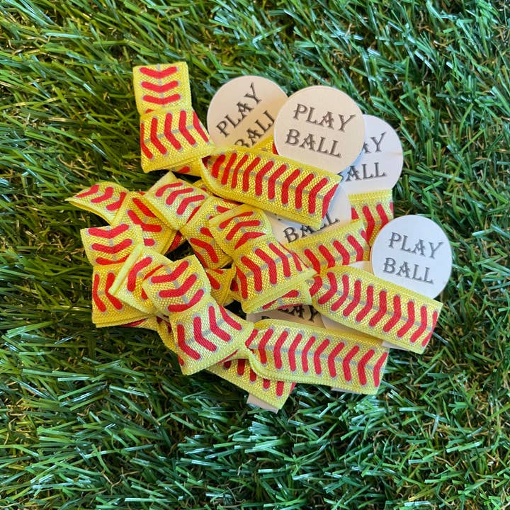 2 Sisters Little Shop - Wholesale Hair Tie - Softball Lace Tie w/ Play Ball Tag