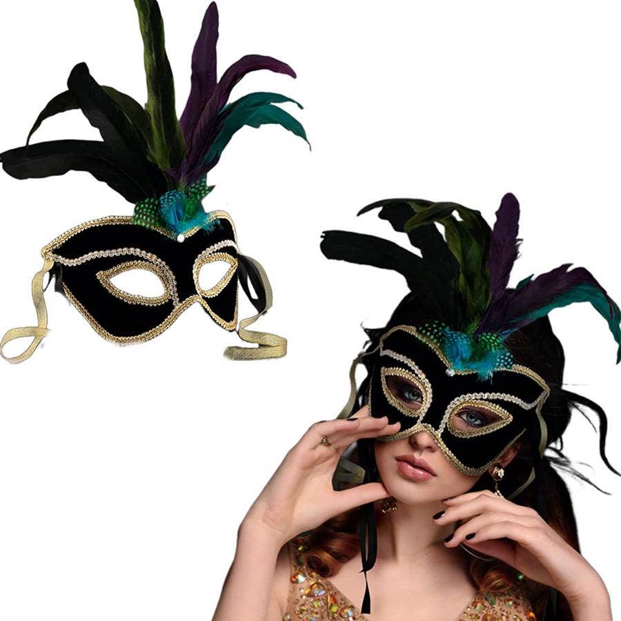 Blinkee.com, LLC - Wholesale Costume - Unisex - Velvet And Feather Unlit Carnival Mask3