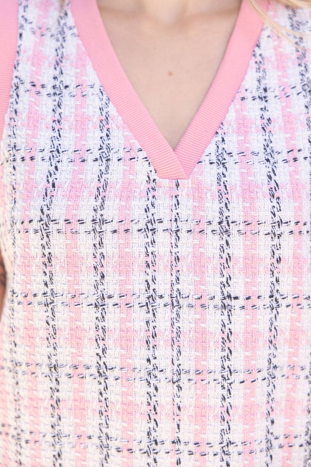 VOY - Venta al por mayor Vestido - Mujer - Vestido de Tweed sin Mangas con Banda de Contraste Acanalada 352457