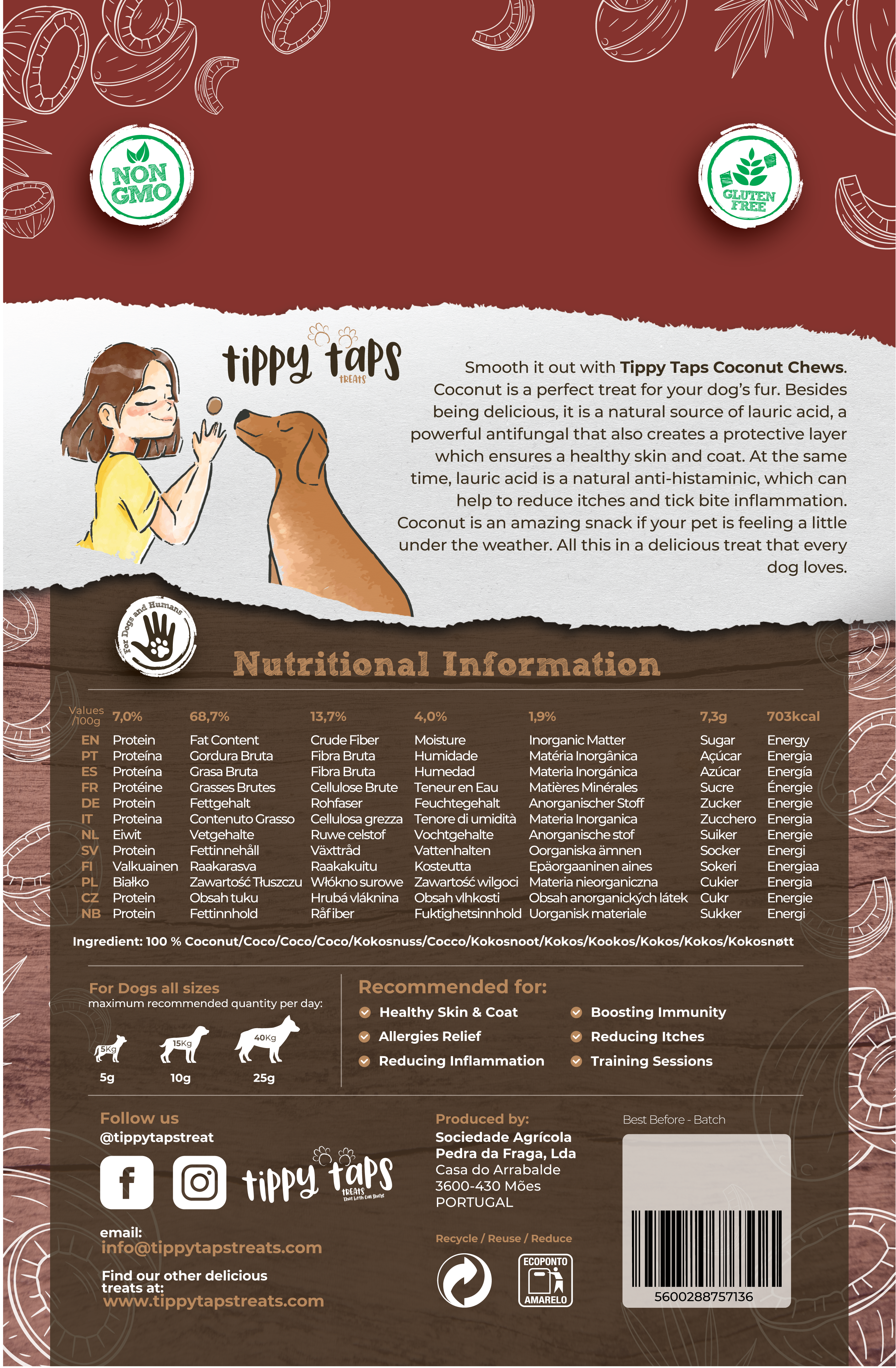 Tippy Taps Treats – Großhandel Leckerlis – Hund – Natürliche Hundesnacks, Kokos-Kauknochen 100 g, vegan & glutenfrei1