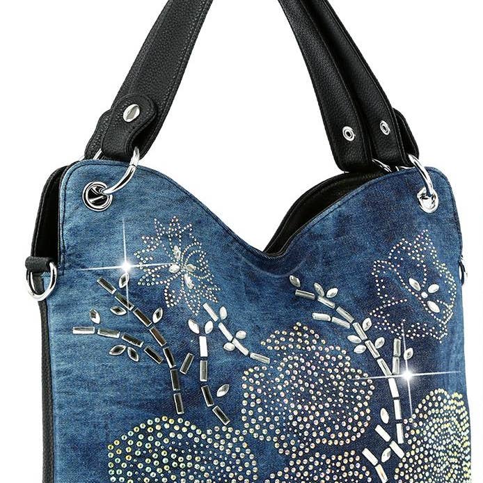 Floral Design Rhinestone Handbag for wholesale by Handbag Express