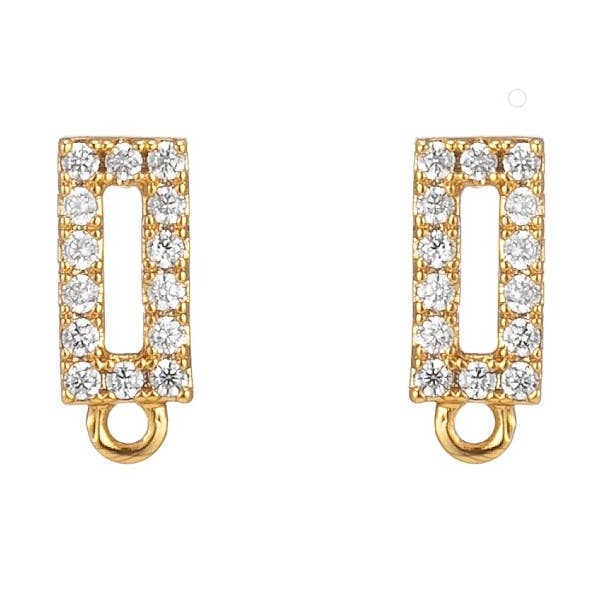 14K Gold Filled Stud Earring with Open Link CZ Micro Pave Rectangle Ear Studs for Earring Component Supply L-325 for wholesale by Aim Eternal