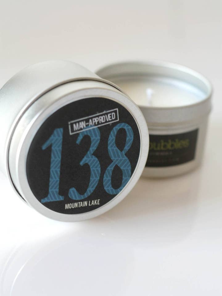 No. 138: MOUNTAIN LAKE // Natural Soy Candle // 6 oz tin for wholesale by Coco & Bubbles