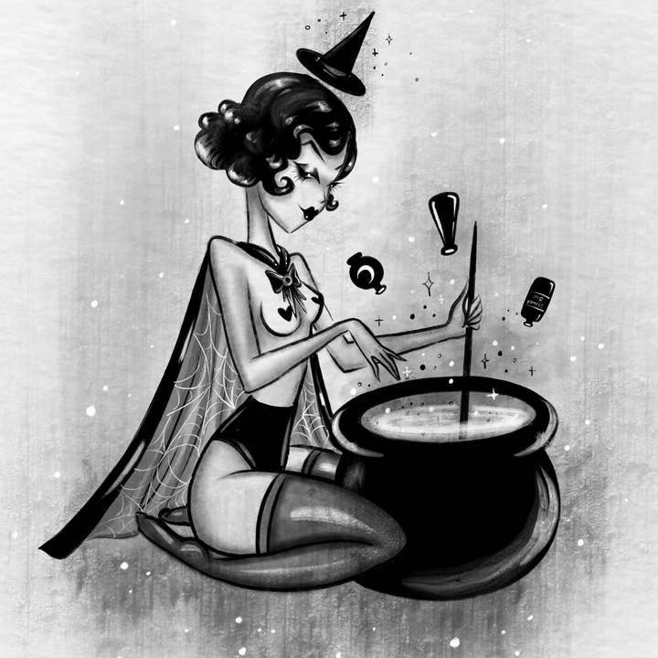 Stefani Rabideaux - Wholesale Art Print - Cauldron Witch Halloween Fine Art Print